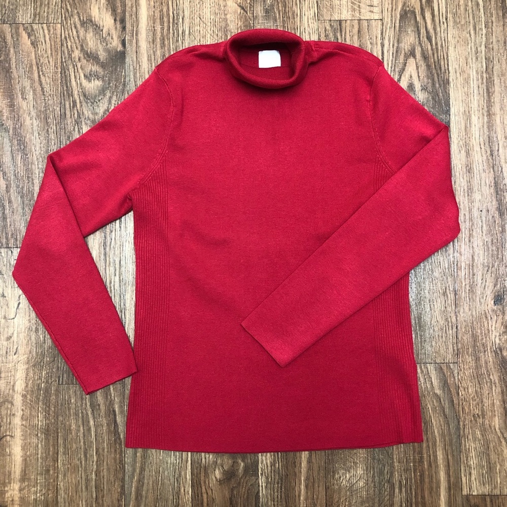 Chico’s red turtleneck top. EUC size L  Rayon/Poly